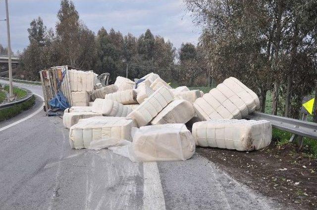 Aydın&rsquo;da Pamuk Y&uuml;kl&uuml; Tır Devrildi 1
