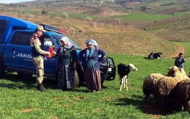 Jandarma Kadınlar Gününü Çiçeklerle Kutladı