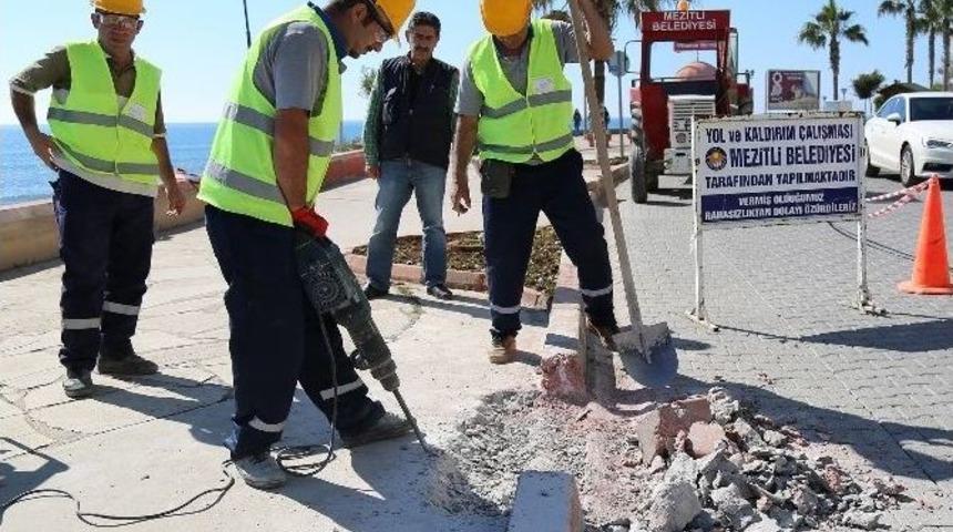 Mezitli&rsquo;de Engelsiz Kaldırım &Ccedil;alışması