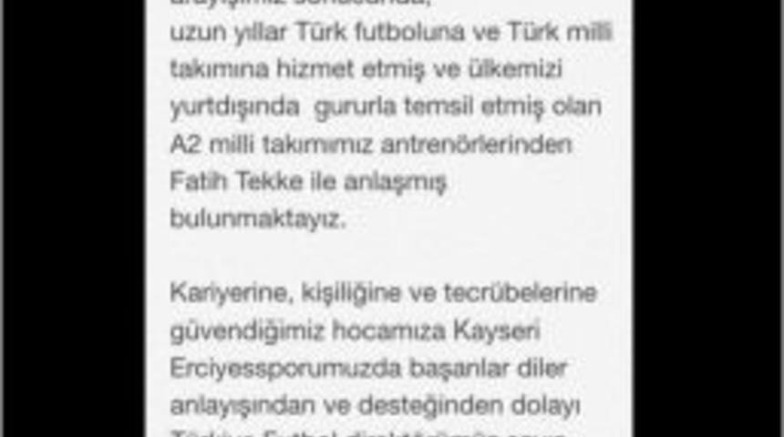 Kayseri Erciyesspor, Fatih Tekke İle Anlaştı