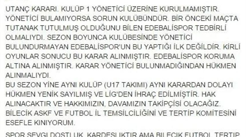 Bilecik Edebali Spor Vezirhan Spor Ma&ccedil;ının Tekrar Oynanacak