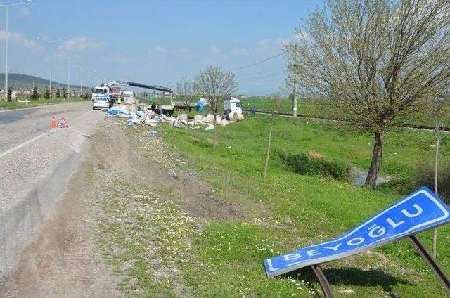 Kağıt Yüklü Tır Yoldan Çıktı