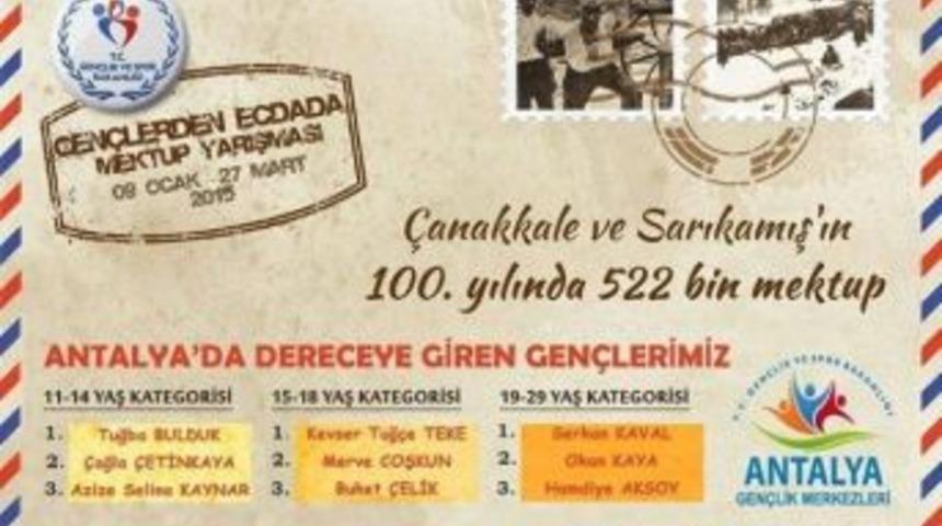 100&rsquo;&uuml;nc&uuml; Yılda 100 Bin Mektup Yarışmasında Antalya&rsquo;dan 9 Gen&ccedil; Dereceye Girdi