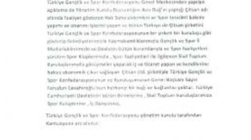 T&uuml;rkiye Gen&ccedil;lik Ve Spor Konfederasyonu&rsquo;ndan A&ccedil;ıklama