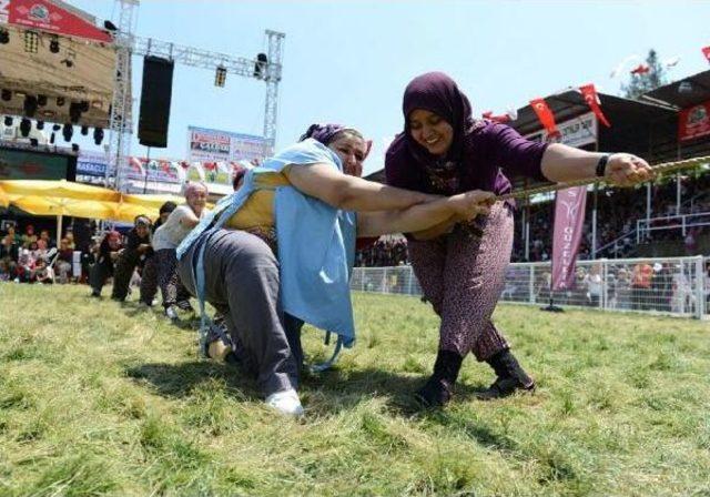 Kadınlar Halat Çekip, Domates Yiyerek Yarıştı