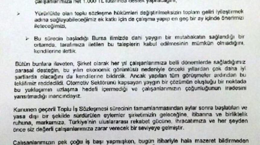 Ford Otosan'dan Direnişi S&uuml;rd&uuml;renlere; Mazereti Olmadan Işbaşı Yapmayanlarla Yollarımız Ayrılacak