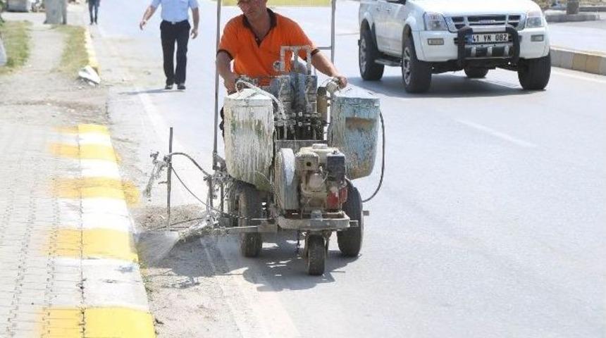 Sapanca&rsquo;da Kaldırım Bord&uuml;rleri Boyanıyor