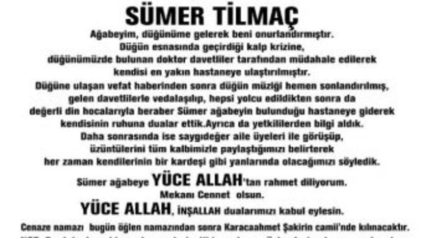 Sedat Peker&rsquo;den S&uuml;mer Tilma&ccedil;&rsquo;ın Vefatına Gazete İlanıyla A&ccedil;ıklama