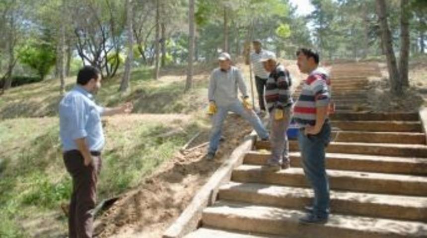 Bolvadin Horan Parka Ahşap Merdivenli Yol Yapılıyor