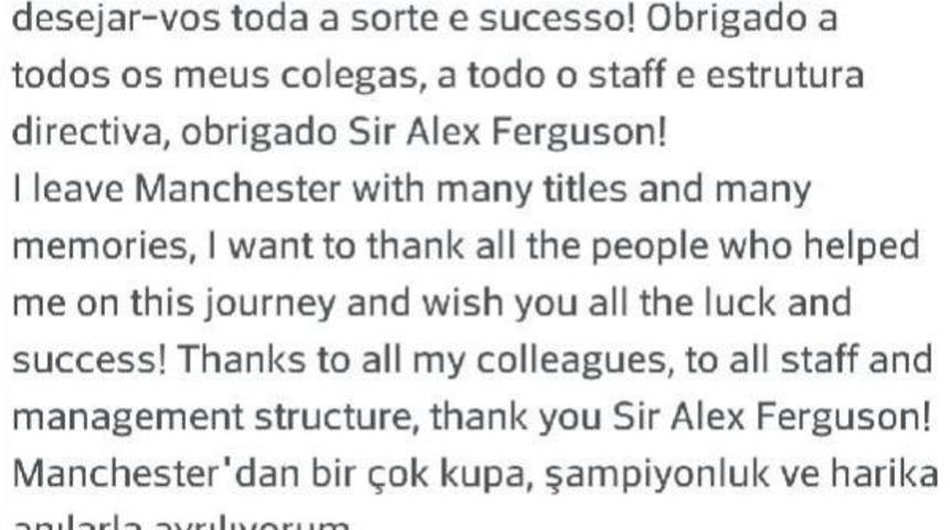 Nani'den Eski Kul&uuml;b&uuml;ne Teşekk&uuml;r Mesajı