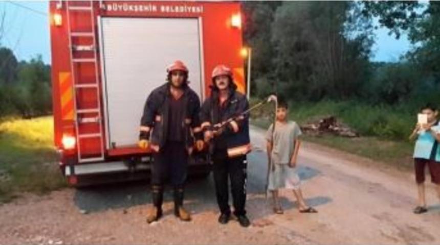 Eve Giren Yılanı İtfaiyeciler &Ccedil;ıkarttı