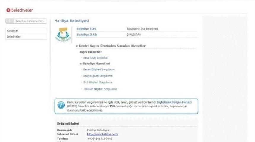 Haliliye Belediyesi&rsquo;ne E-devlet&rsquo;ten De Ulaşılacak