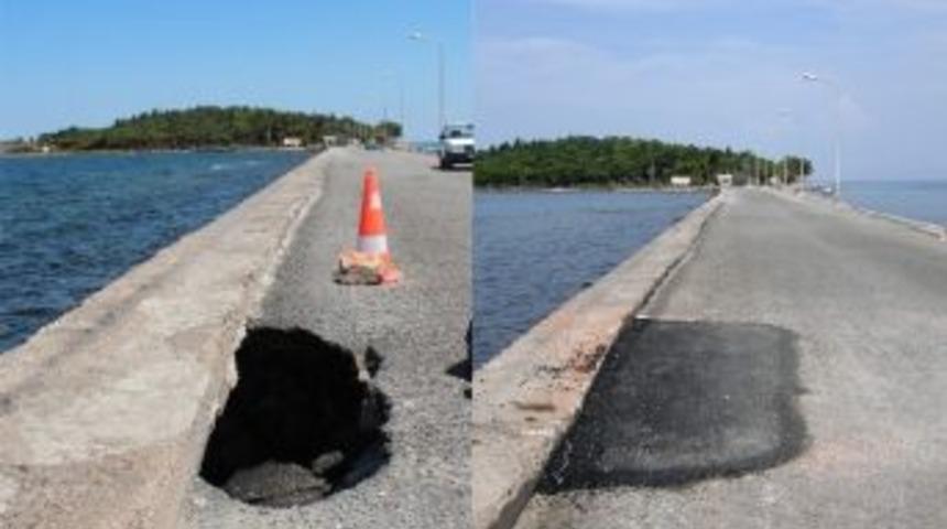 Karantina Adası Yolundaki Kazaya Davetiye &Ccedil;ıkaran &Ccedil;ukurlar Kapandı