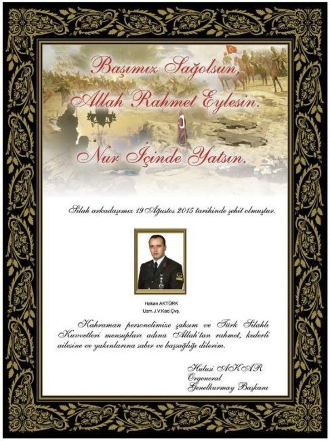 Genelkurmay Başkanı Orgeneral Akar&rsquo;dan 8 Şehit İ&ccedil;in Taziye Mesajı