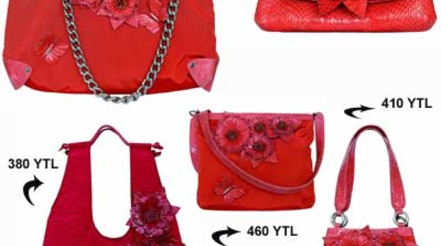Çiçekli, Kelebekli Kırmızı Çantalar