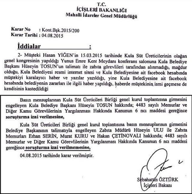 Kula Belediye Başkanı Hüseyin Tosun’a Soruşturma