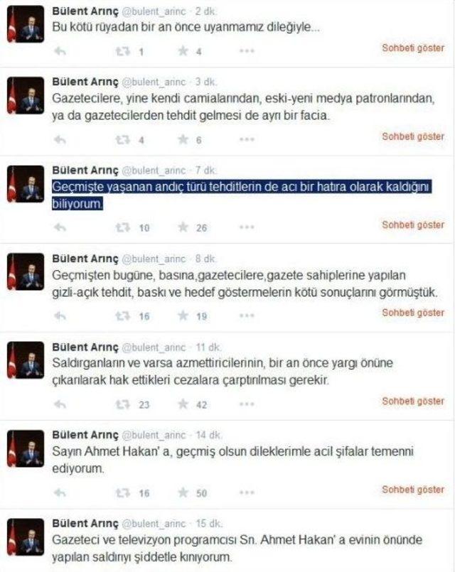 Bülent Arınç’tan Ahmet Hakan’a Saldırıya Kınama