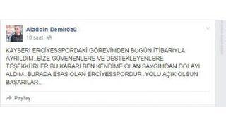 Kayseri Erciyesspor Teknik Direktörü Alaattin Demirözü İstifa Etti