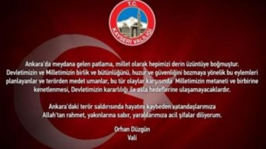 Vali D&uuml;zg&uuml;n Ankara&rsquo;da Meydana Gelen Ter&ouml;r Olayını Kınadı