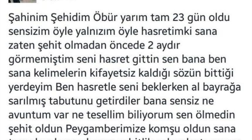 Şehit Eşinin Paylaşımı Y&uuml;rek Yaktı