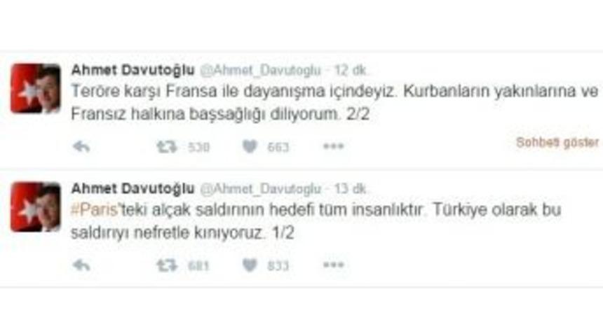 Başbakan Ahmet Davutoğlu Paristeki Saldırıyı Kınadı