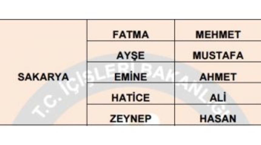 Sakarya&rsquo;da Ailelerin &Ccedil;ocuklarına Verdiği İlk 5 İsim A&ccedil;ıklandı