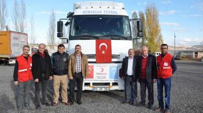 &Uuml;rg&uuml;p Kızılay&rsquo;dan Bayır Bucak T&uuml;rkmenlerine 1 Tır Gıda Yardımı