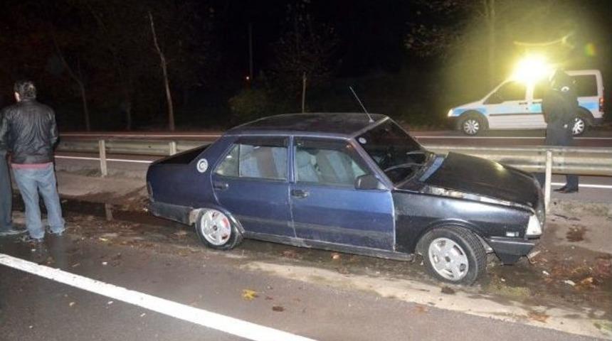Alkoll&uuml; S&uuml;r&uuml;c&uuml;, Aracıyla Yol Kenarındaki Ref&uuml;je Daldı