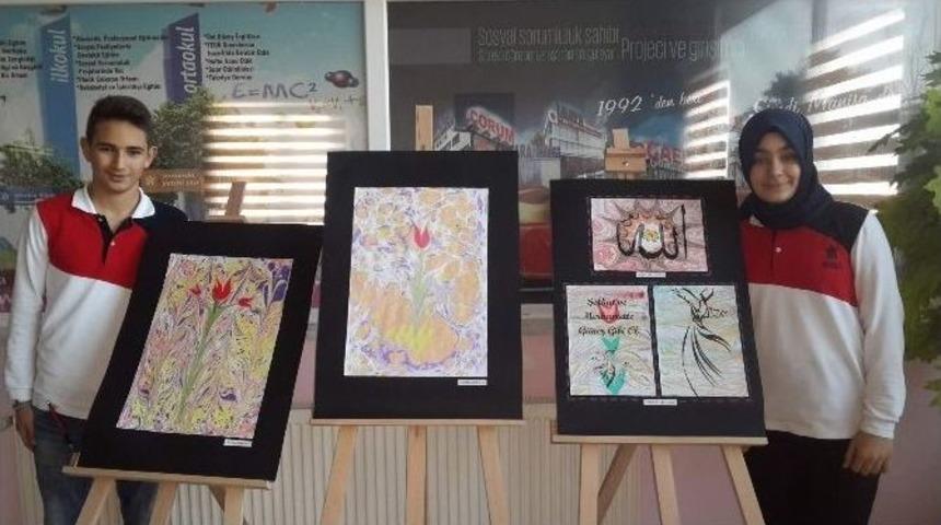 &Ouml;zel Murat Yıldırım Ortaokulu&rsquo;nda Ebru Sergisi