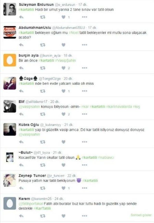 Öğrencilerden Twitter’dan Vali Şahin’e Kar Tatili Baskısı 1
