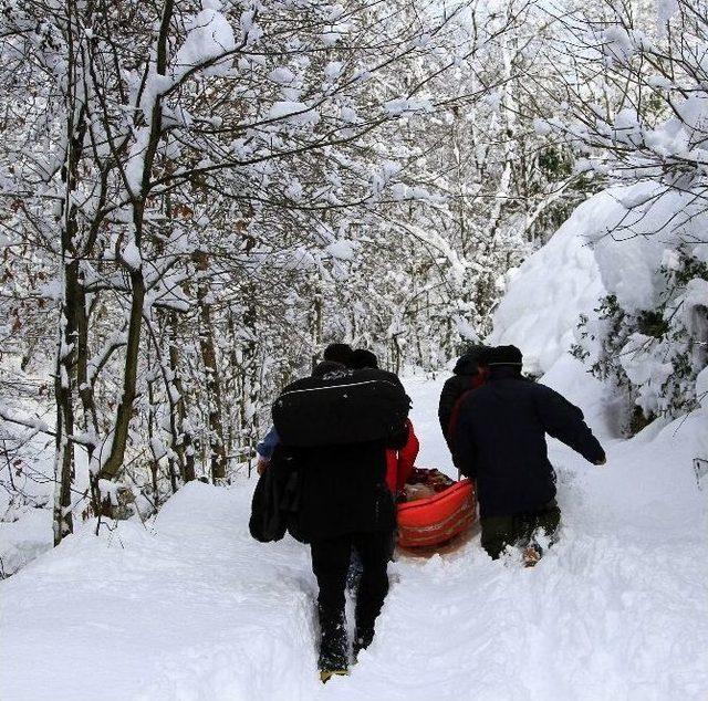 82 Yaşındaki Alzheimer Hastası, Kar Üzerinde Sedye İle Taşınarak Ambulansa Ulaştırıldı