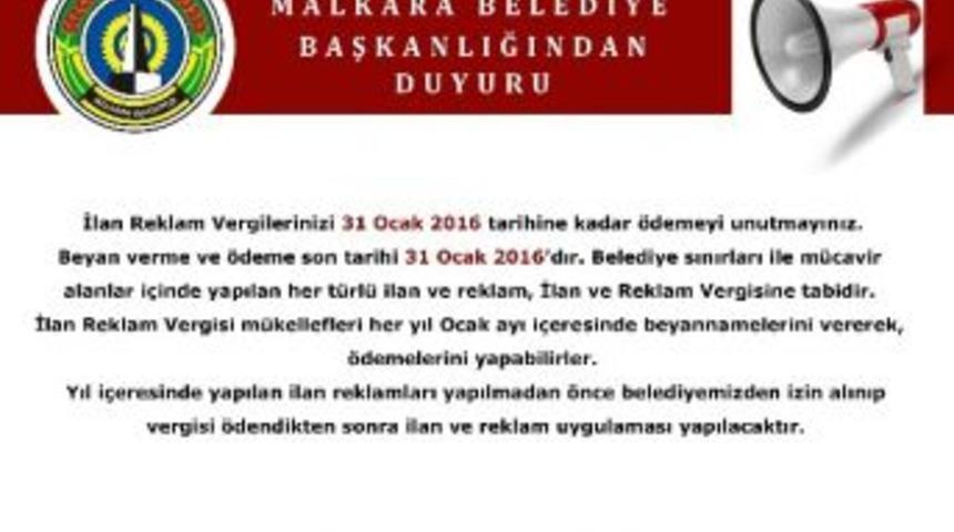 İlan Reklam Vergilerinizi 31 Ocak 2016&rsquo;ya Kadar &Ouml;demeyi Unutmayın Uyarısı