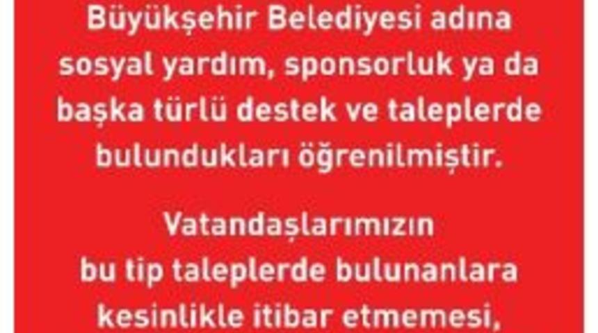 B&uuml;y&uuml;kşehir Belediyesi&rsquo;nden Dolandırıcı Uyarısı