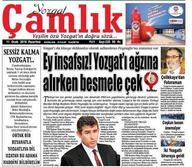 Yozgat Sivil Toplum Kuruluş Temsilcilerinden Türkiye Barolar Birliği Başkanı Feyzioğlu’na Tepki “feyzioğlu, Önce Pkk’ya Terör Örgütü Desin”