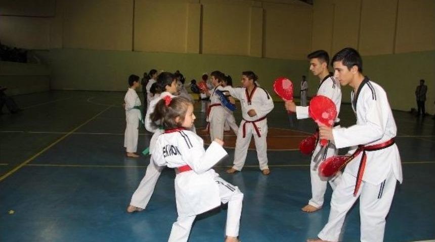 Kursiyer Minik Taekwondocuların G&ouml;sterileri Nefes Kesti