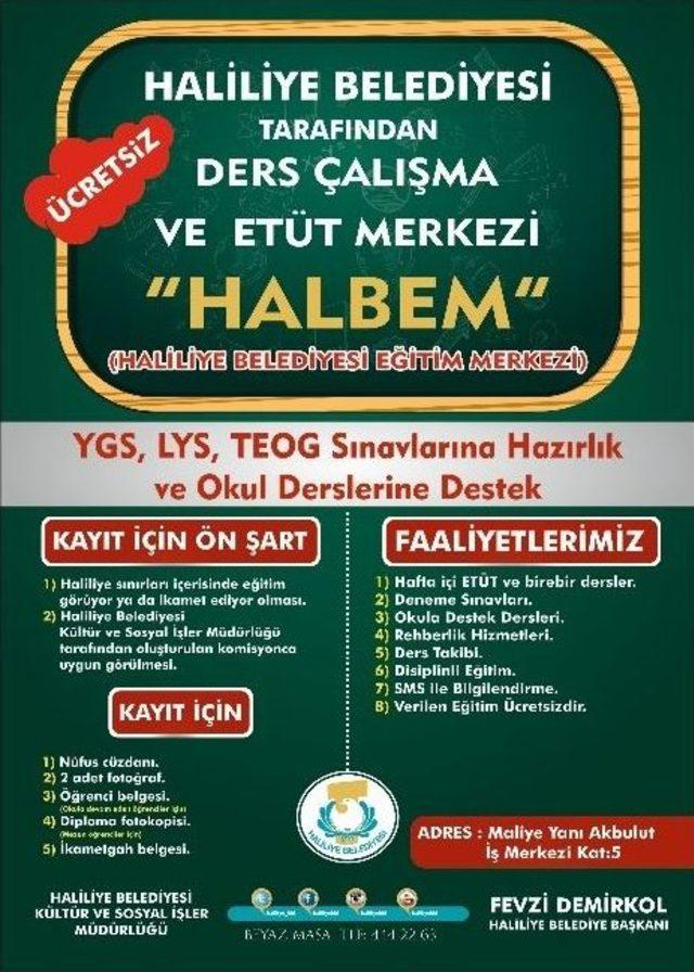 Haliliye Belediyesi’den Öğrencilere Etüt Merkezi Hizmeti