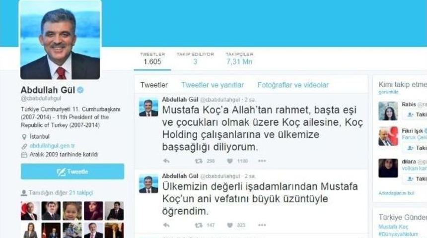 Abdulah G&uuml;l Twittter Hesabından Ko&ccedil; Ailesine Başsağlığı Mesajı Yayınladı