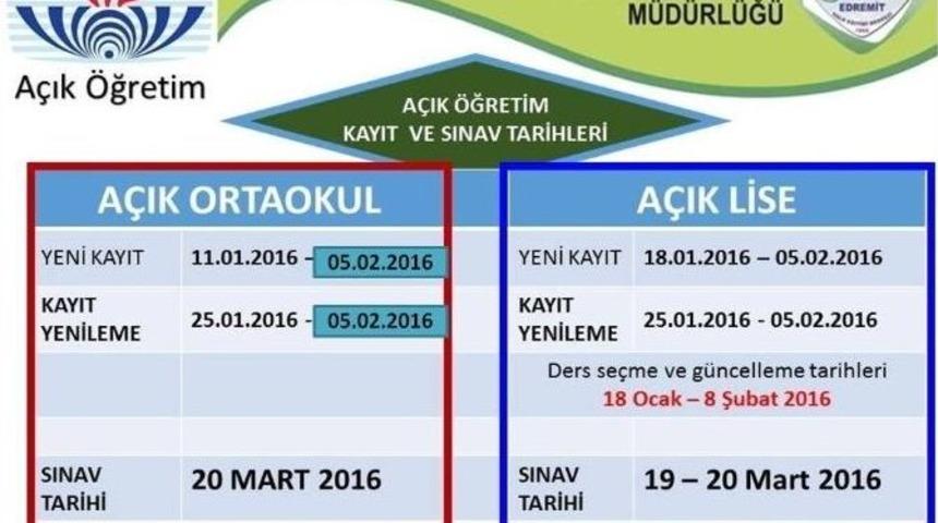 A&ccedil;ık Ortaokul Ve A&ccedil;ık Lise Kayıt Tarihleri A&ccedil;ıklandı
