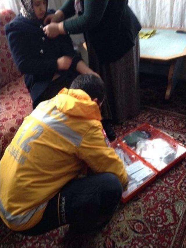 Kardan Yolu Kapanan K&ouml;ydeki Hasta Paletli Ambulansla Kurtardı 1