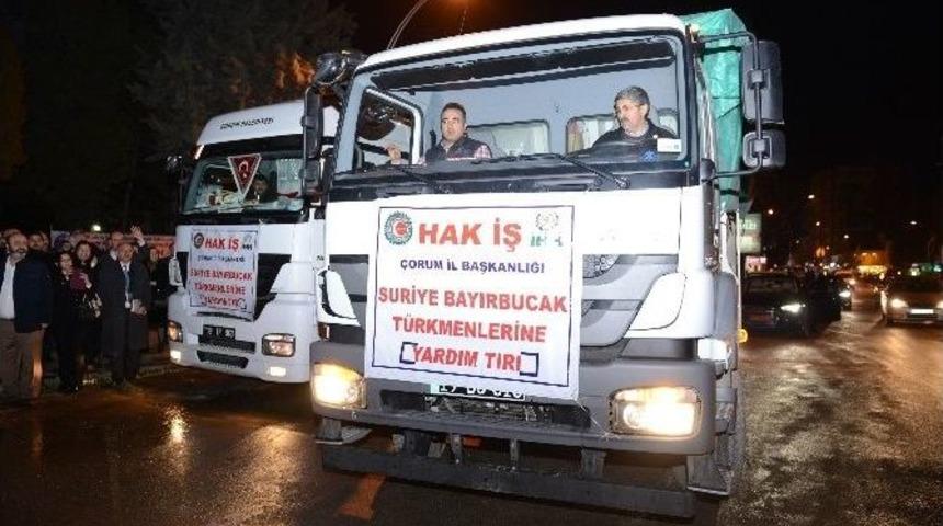 İş&ccedil;ilerden Bayırbucak T&uuml;rkmenleri&rsquo;ne 2 Tır Yardım