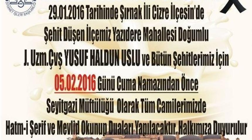 Seyitgazi&rsquo;deki B&uuml;t&uuml;n Camilerde Cuma G&uuml;n&uuml; Şehitler İ&ccedil;in &Ouml;zel Program D&uuml;zenlenecek