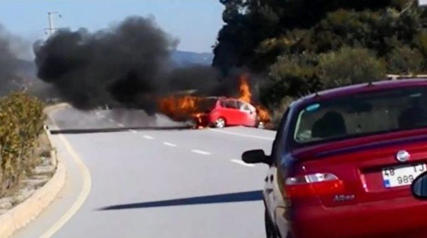 Bodrum&rsquo;da Otomobil Alev Alev Yandı