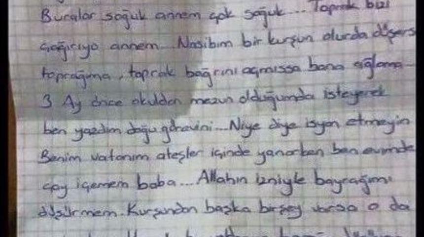 Zonguldaklı Şehidin Y&uuml;rek Burkan Son Mektubu