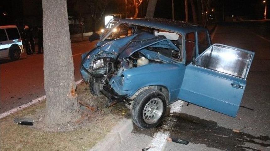 Ehliyetsiz S&uuml;r&uuml;c&uuml; Ağaca &Ccedil;arptı: 1 Yaralı