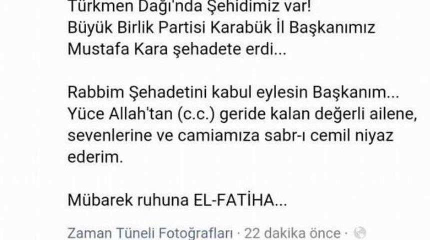 Bbp İl Başkanın Kara&rsquo;dan &rsquo;hayattayım&rsquo; Mesajı