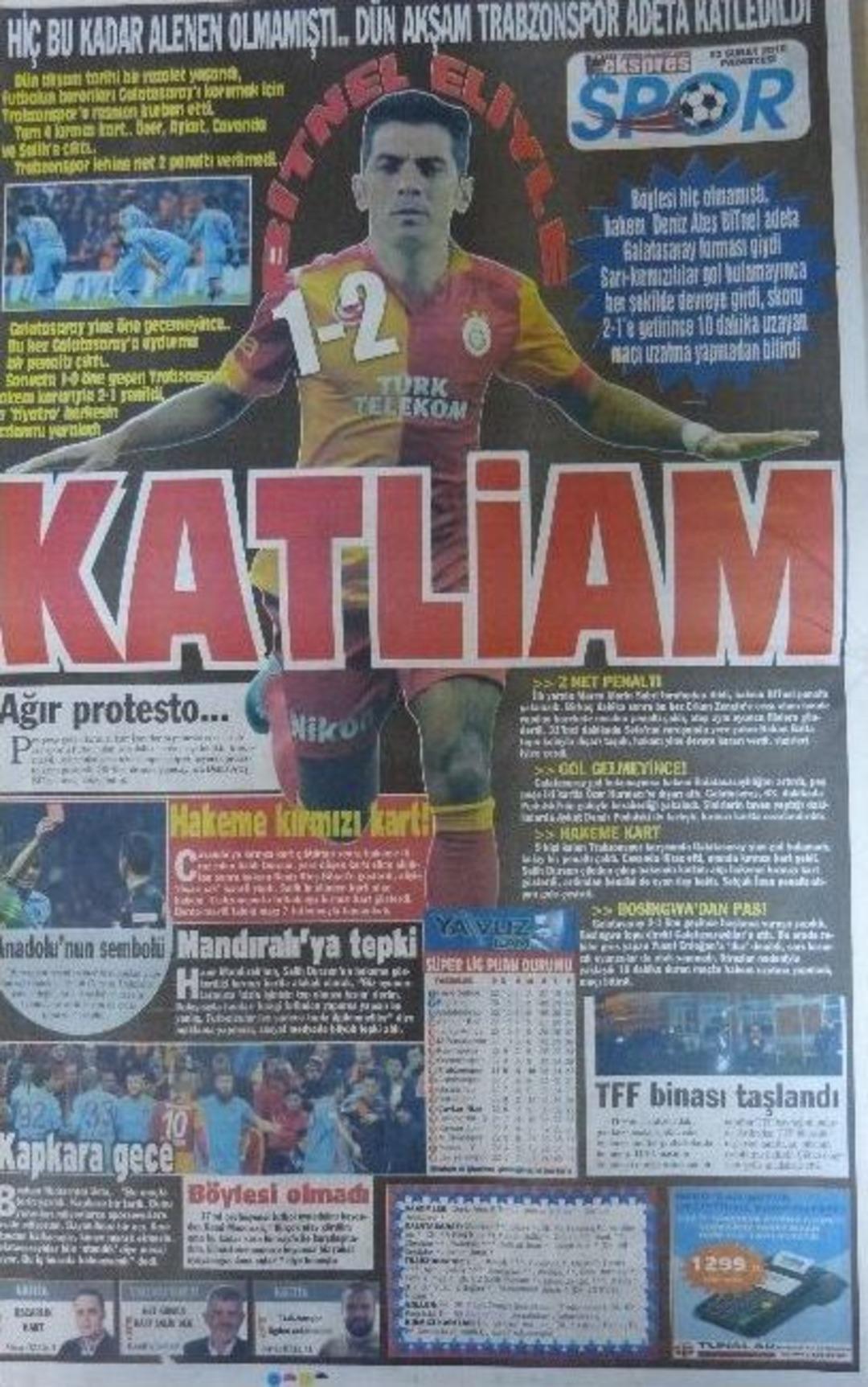 Tartışmalara Neden Olan Galatasaray-trabzonspor Ma&ccedil;ı Trabzon&rsquo;daki Yerel Gazetelere B&ouml;yle Yansıdı
