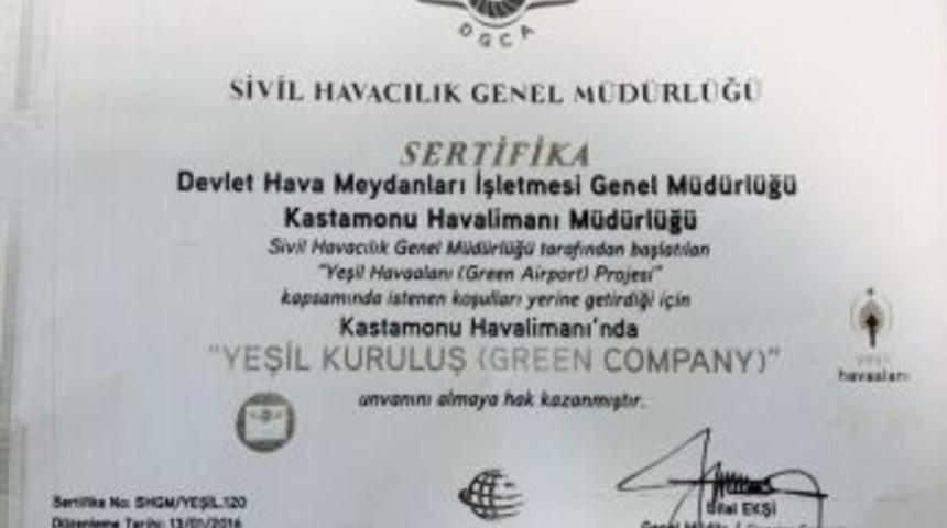 Kastamonu Havalimanı&rsquo;na Yeşil Kuruluş Sertifikası Verildi