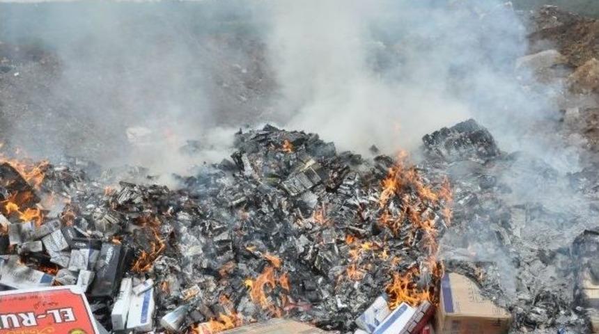 Uşak&rsquo;ta 66 Bin Paket Ka&ccedil;ak Sigara İmha Edildi