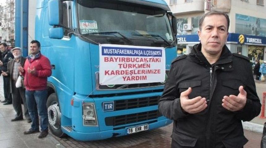 Mustafakemalpaşa&rsquo;dan Bayırbucak T&uuml;rkmenlerine 3 Tır Dolusu Yardım