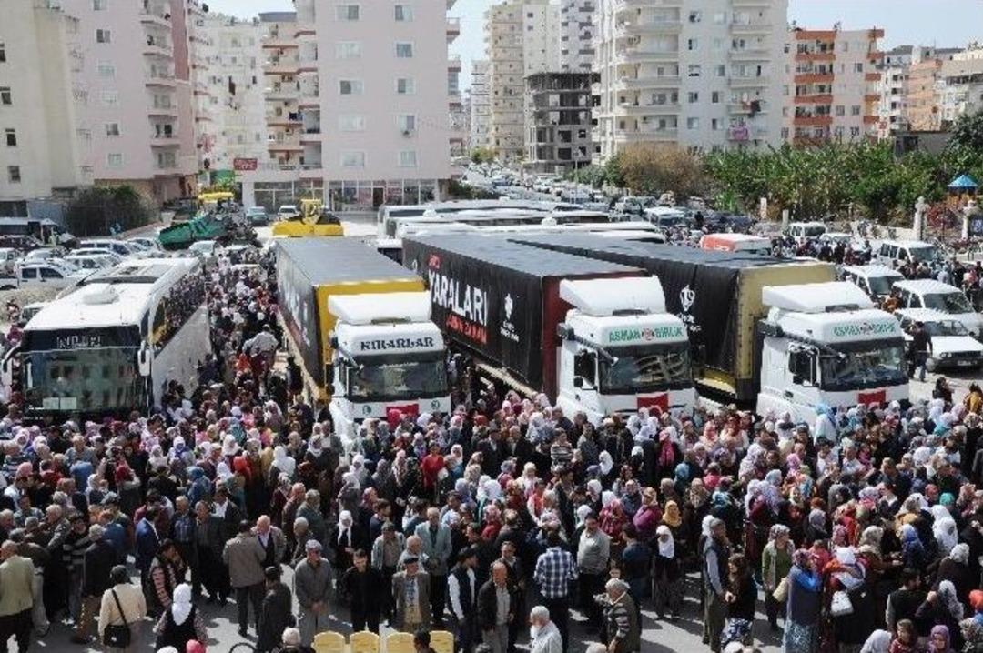 Mersin&rsquo;de Yardım Tır&rsquo;ları Ve Umreciler G&ouml;zyaşlarıyla Uğurlandı